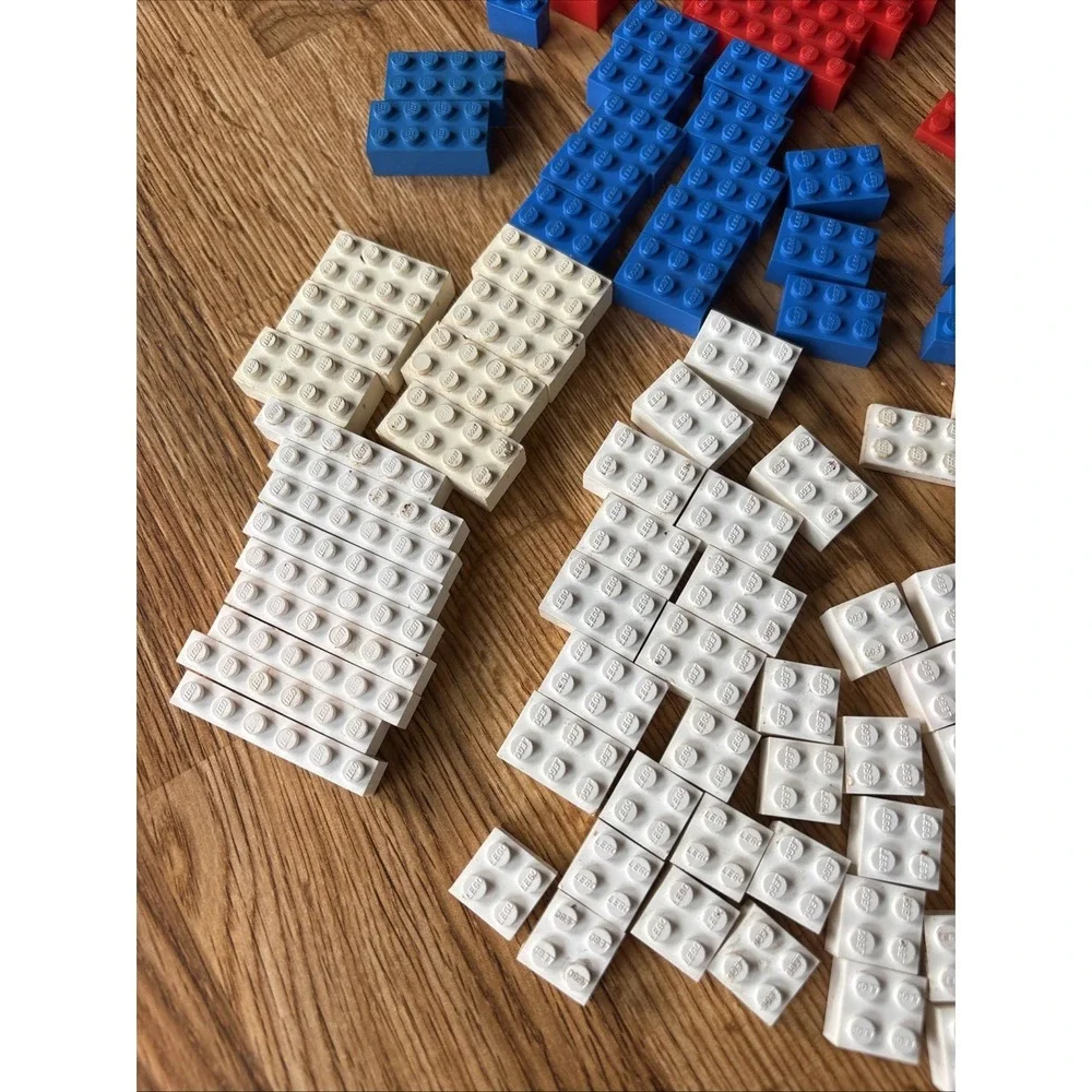 Vintage LEGO 150 Pieces Various Bricks Mostly Pat Pend Red White Blue 1958-1962